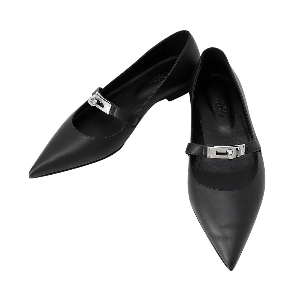 HERMES Kelly ballet shoes Black Leather Size 37H