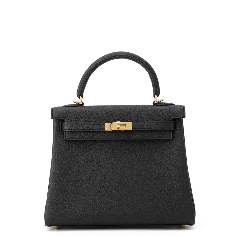 HERMES Kelly Retourne sewing Black Togo Leather Size 25