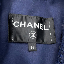 Load image into Gallery viewer, CHANEL Tweed long coat Size 36 NavyP73360 Wool 70% Acryl17% Viscose6%Cotton6% Polyamide1%
