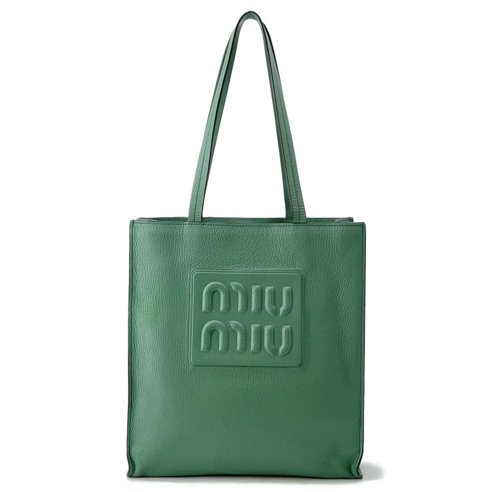 MIUMIU Madras 2-way tote bag Green5BG264 Leather