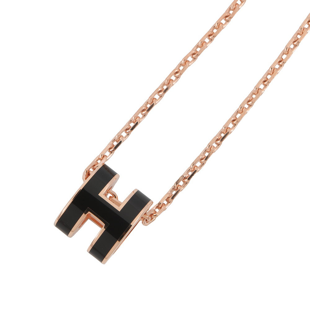 HERMES Pop Ash Necklace Size Mini Black Lacquer Gold Plated