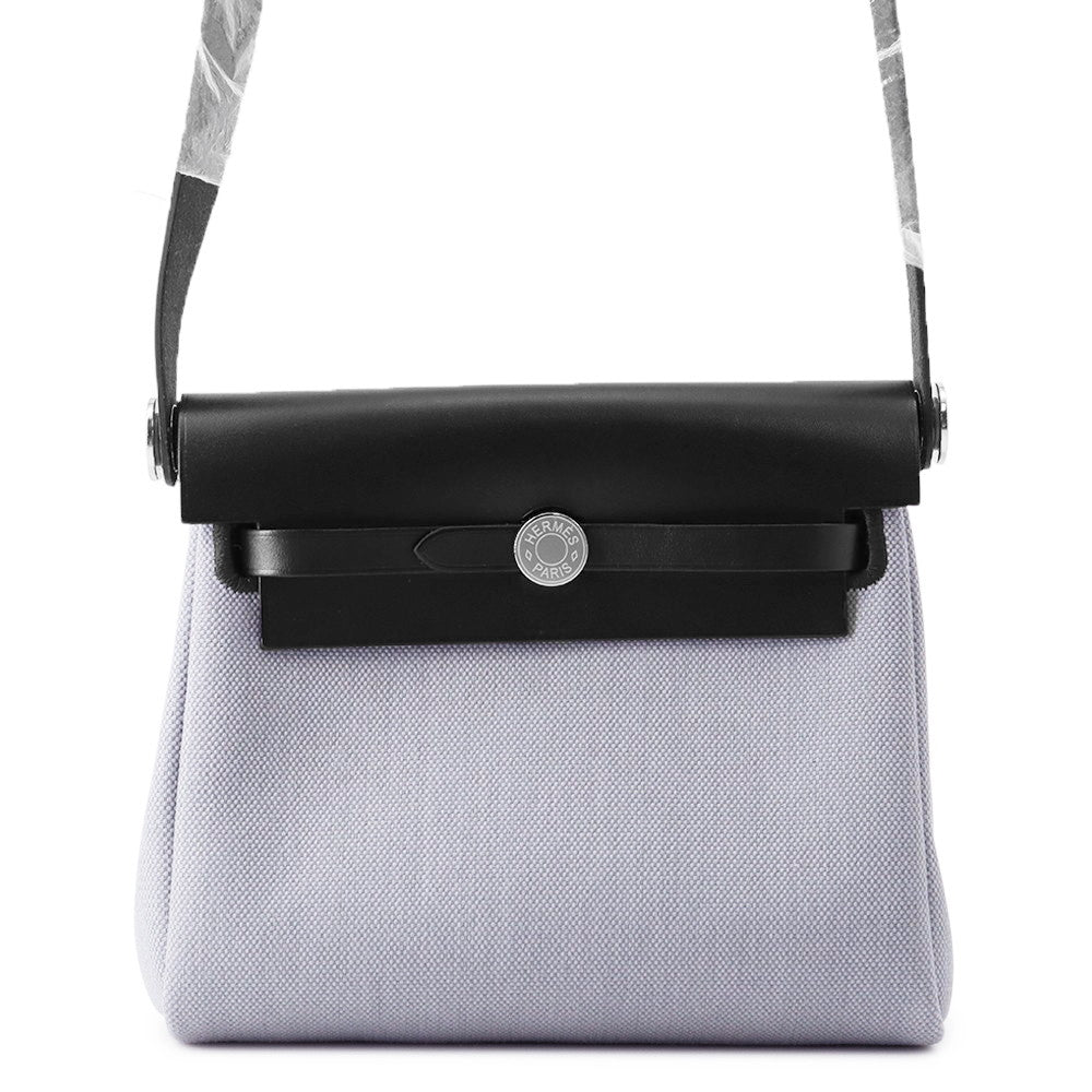 HERMES Herbag zip Black/Green Pantan Toile H Vache Hunter Leather Size Mini