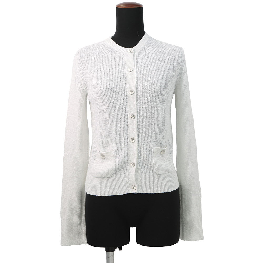 CHANEL Coco Beach COCO Button Cardigan Size 36 WhiteP78600 Cotton95% Nylon4% Polyurethane1%