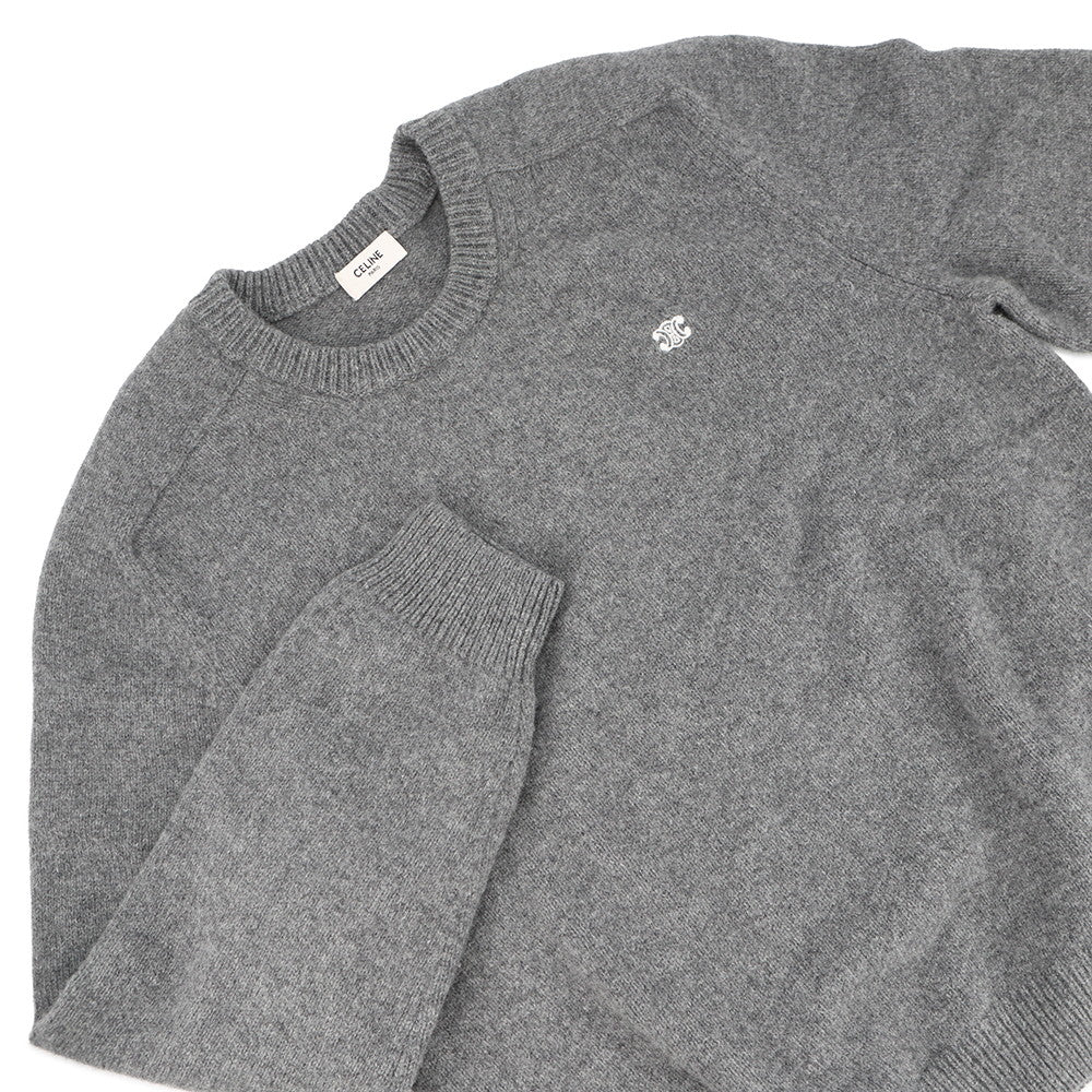 CELINE Triomphe Knit Sweater Size XL Gray/Off-white2AC85048T Wool
