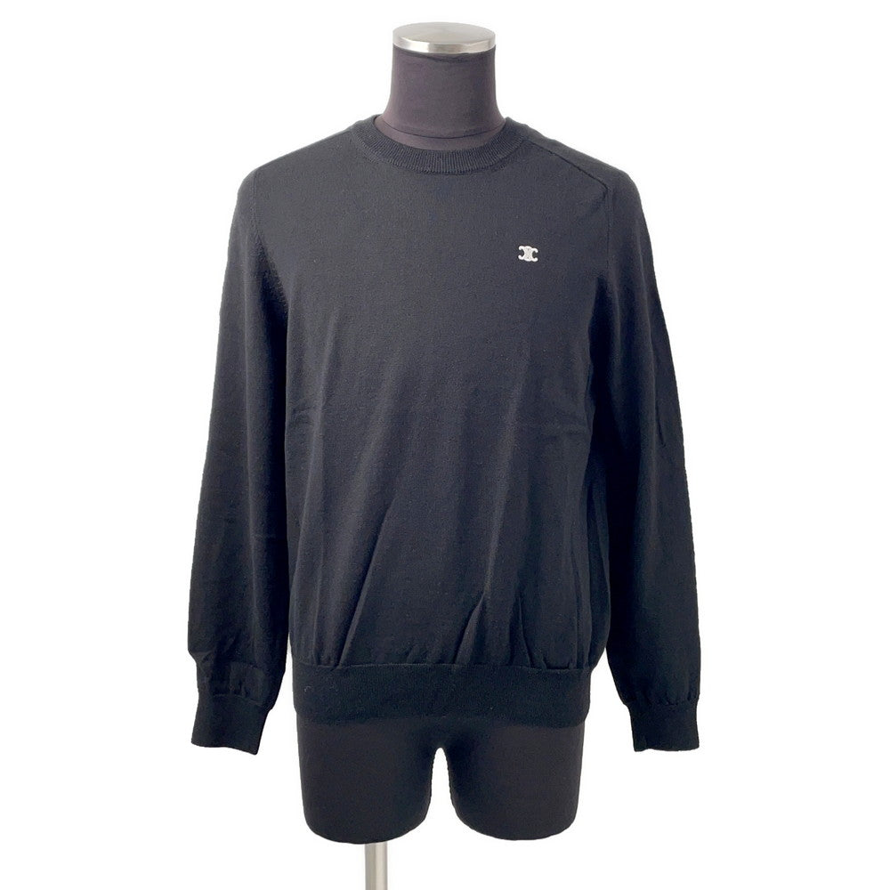 CELINE Triomphe crew neck sweater Size L Black2AH80322U Wool 100%