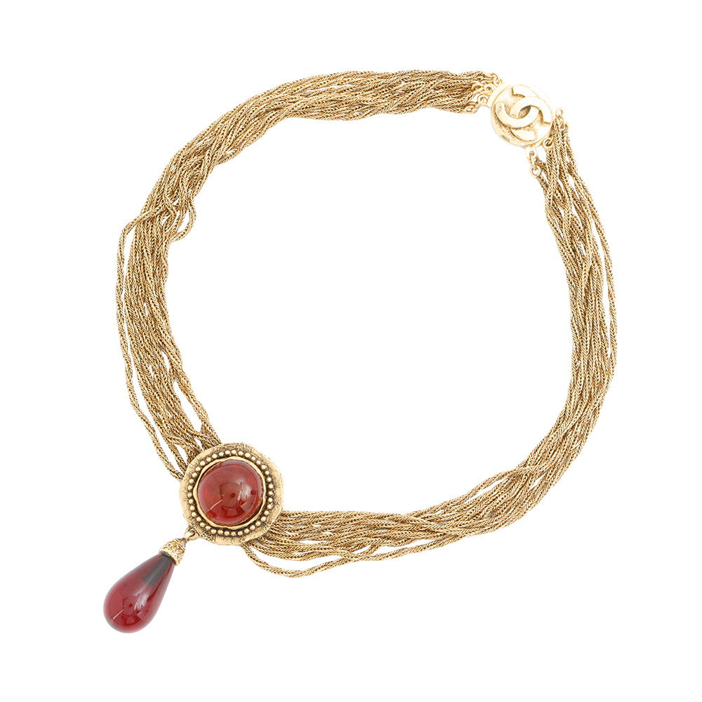 CHANEL Gripoa 3083 Vintage Necklace Gold Plated Color Stone