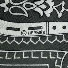 Load image into Gallery viewer, HERMES Carre Jean Cheval de Coeur Bandana shawl Size 140 Khaki/White/Black244259S Cashmere70% Silk30%
