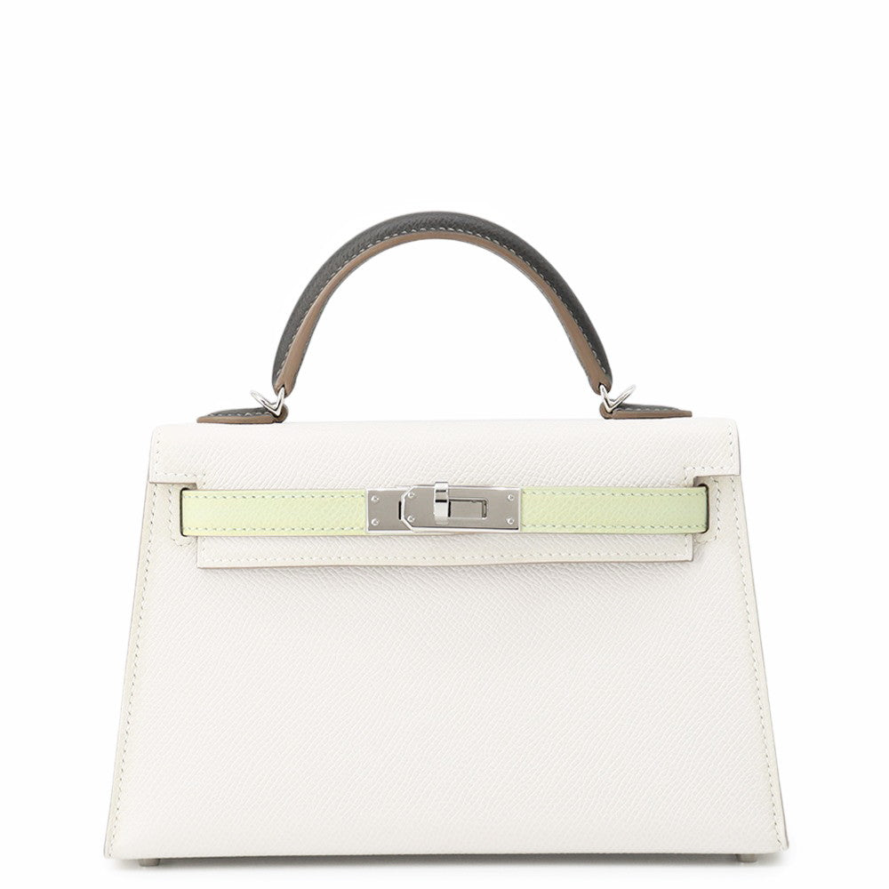 HERMES Mini Kelly 2 Tricolor Gris Pale/Vert Fizz/Graphite Epsom