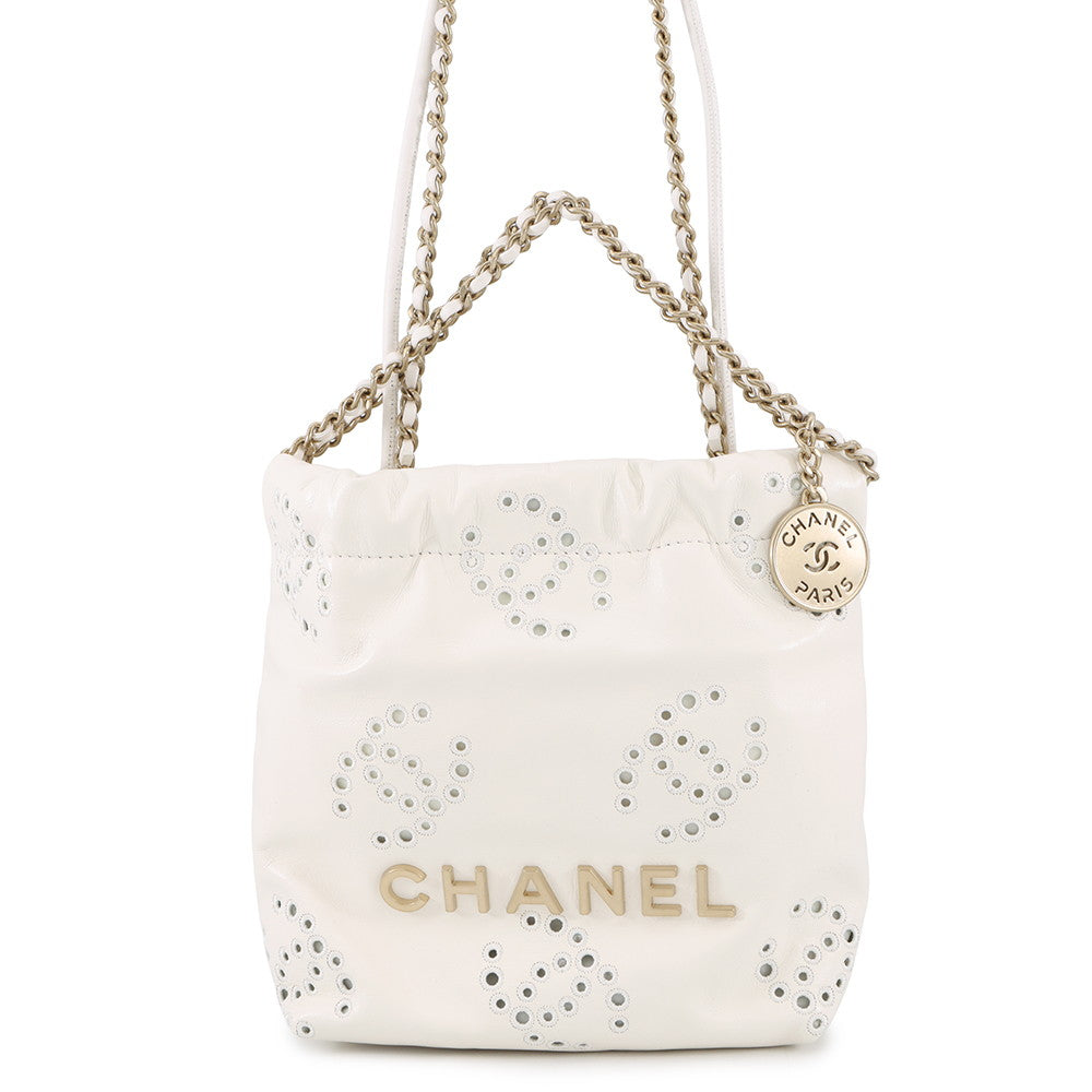CHANEL CHANEL 22 Coco Punching ChainShoulder WhiteAS3980 Shiny Calf Leather Size Mini
