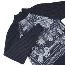 将图像加载到图库查看器中，HERMES Horse Ribbon Twill High-Neck Knit Size 34 Navy Silk100% Cashmere99% Nylon1%
