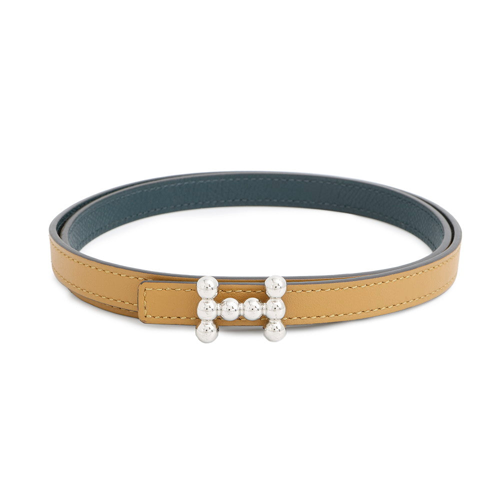 HERMES Belt buckle 《Bubble》 & Reversible Sesame/Vert Chypre Swift Leather Epsom Size 75