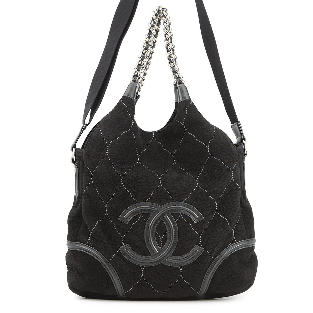 CHANEL CC Logo 2-Way Tote Chain Bag BlackA40394 Suede leather