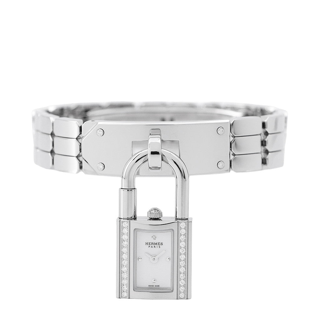 HERMES Kelly watch with diamond bezel W16mm Stainless Steel Sparkling White Lacquer DialKE4.130.130