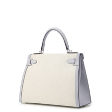 将图像加载到图库查看器中，HERMES Kelly Sellier Ecru/Blue Gacier Toile H Swift Leather Size 28

