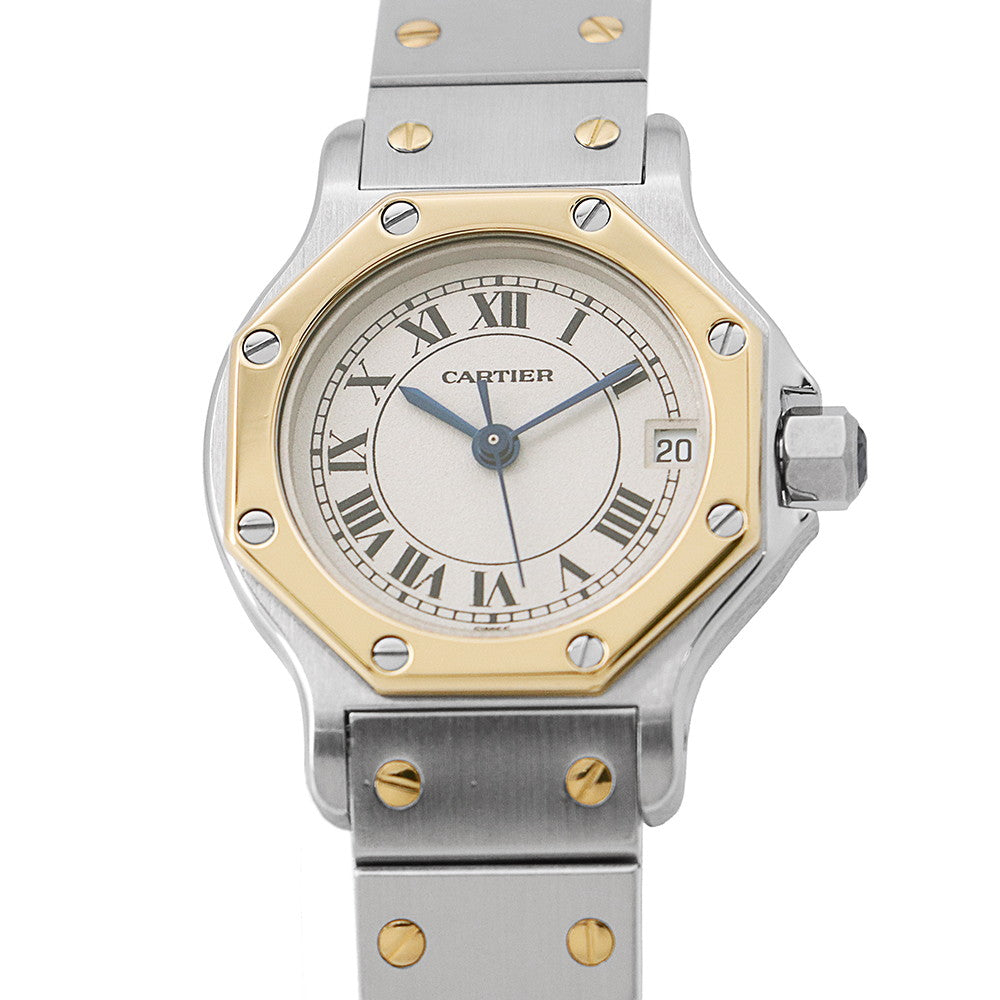 CARTIER Santos Octagon SM W25mm Stainless Steel K18YG Ivory DialW2001683