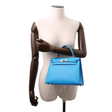将图像加载到图库查看器中，HERMES Kelly Sellier Blue Frida Epsom Size 25
