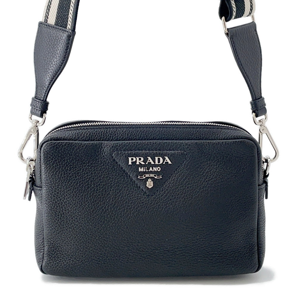 PRADA Vitello Dino Soft Leather Shoulder Bag Black1BH082 Leather