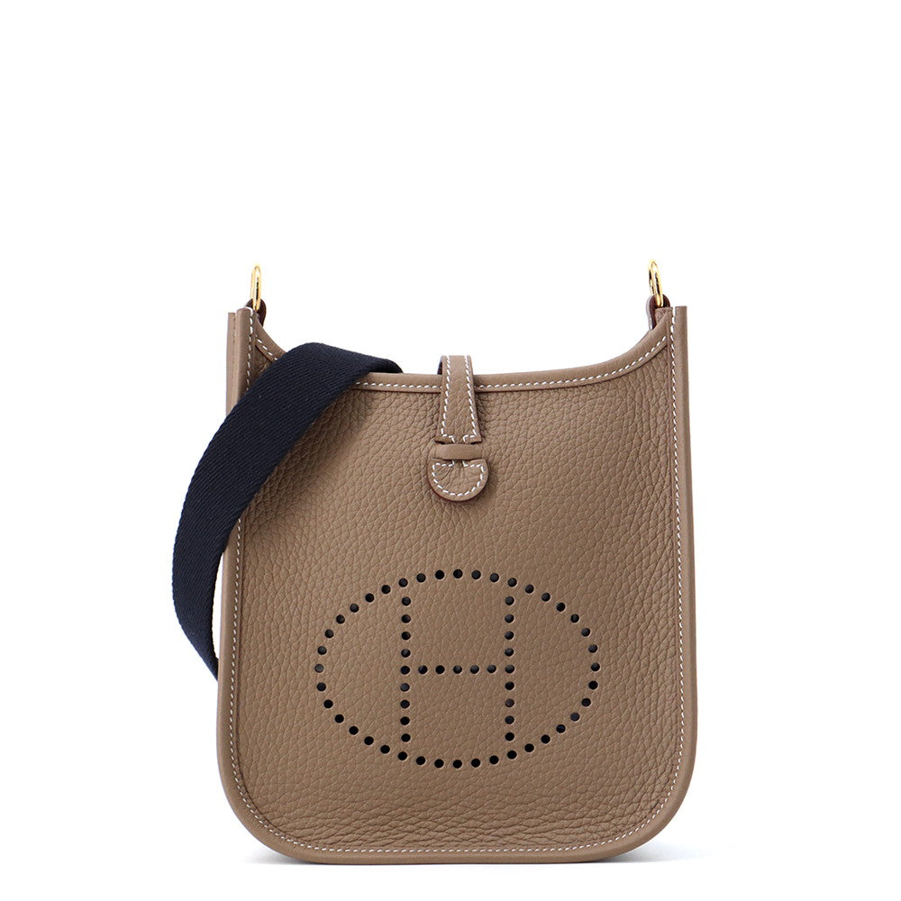 HERMES Evelyne Long Etoupe/Blue Indigo Taurillon Clemence Size TPM