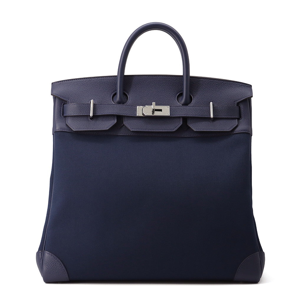 HERMES HAUT A COURROIES Blue Nuit Togo Leather Toile Military Size 40