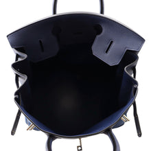 将图像加载到图库查看器中，HERMES HAUT A COURROIES Blue Nuit Togo Leather Toile Military Size 40
