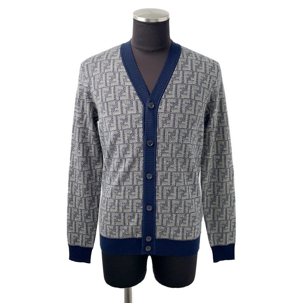 FENDI FF logo cardigan Size 46 Gray/NavyFZC491 Wool 100%