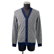 FENDI FF logo cardigan Size 46 Gray/NavyFZC491 Wool 100%