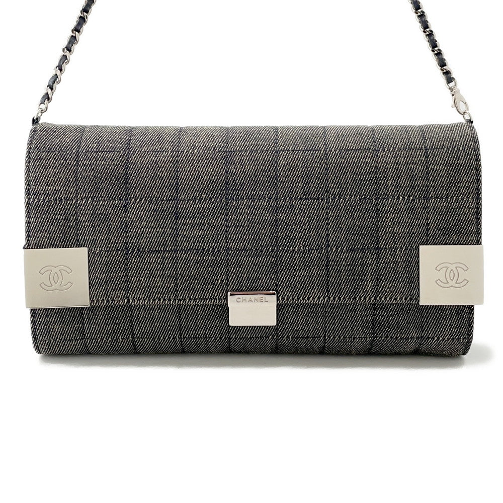 CHANEL Chocolate Bar Chain Shoulder Bag Navy Denim