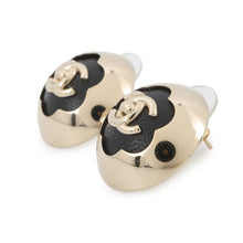 将图像加载到图库查看器中，CHANEL CC Logo Dome Earrings BlackABG001 Leather Gold Plated

