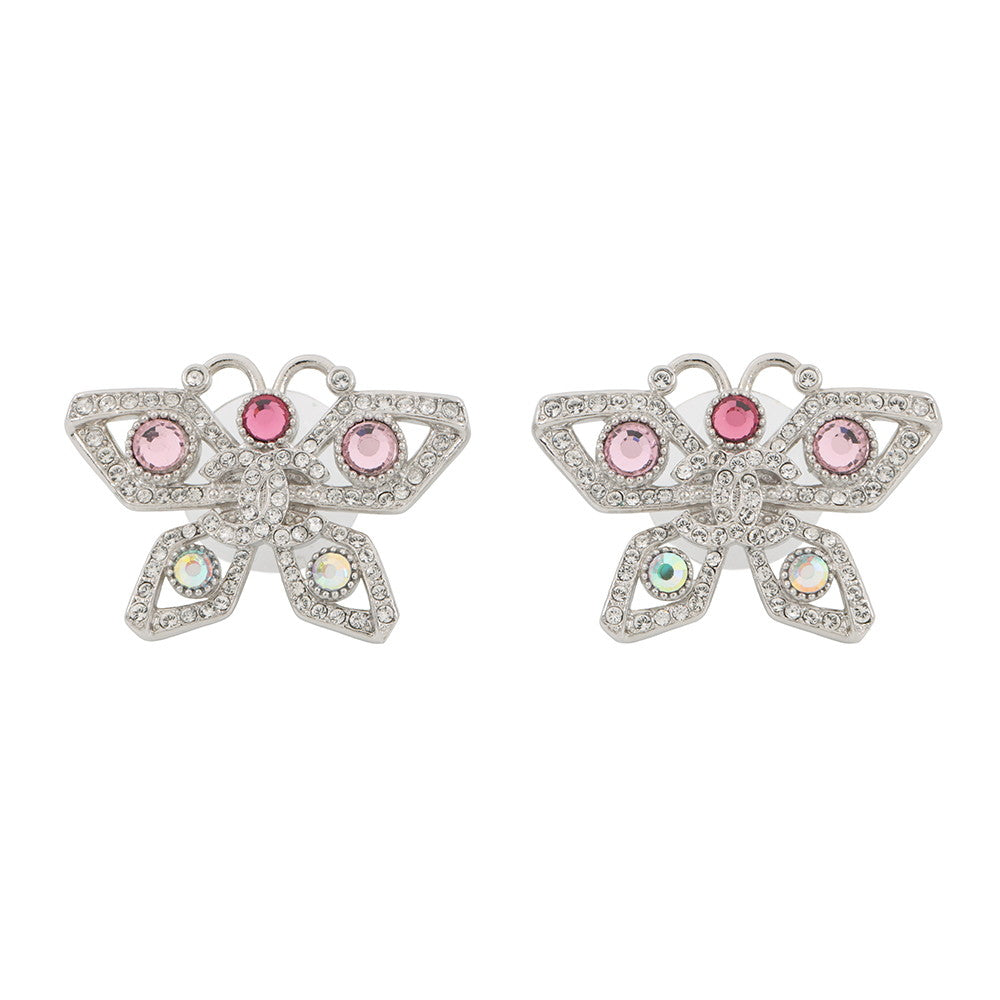 CHANEL Medieval Butterfly Earrings Silver Metal Rhinestone