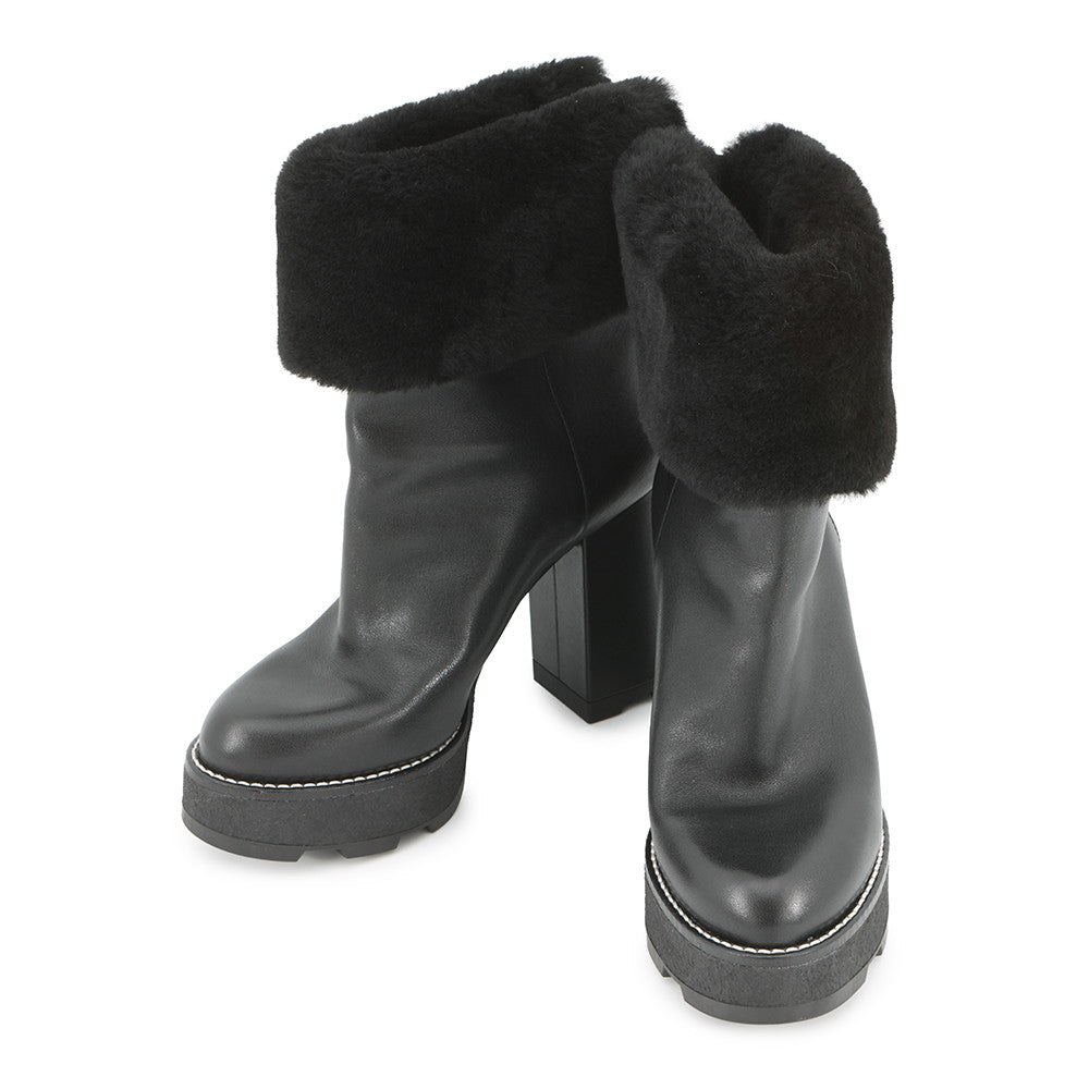 LOUIS VUITTON LV Beaubourg Line EncreBoots Black Leather Shearling Size 38