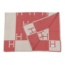 Load image into Gallery viewer, HERMES Plaid Avalon Blanket Rose・Errell/White Wool 90% Cashmere10%
