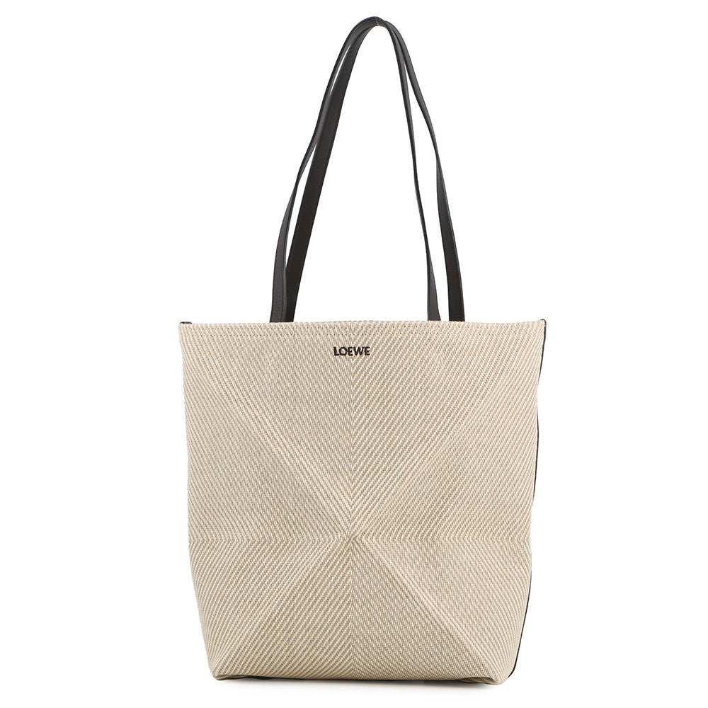 LOEWE Puzzle Fold Tote Beige/BrownA779G50X34 Raffia Calf Leather Size Medium