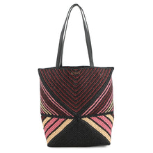 Load image into Gallery viewer, LOEWE Paula Ibiza Puzzle Fold Tote Burgundy/Pink/Beige/BlackA779G50X37 Raffia Leather Size Medium
