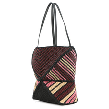 Load image into Gallery viewer, LOEWE Paula Ibiza Puzzle Fold Tote Burgundy/Pink/Beige/BlackA779G50X37 Raffia Leather Size Medium
