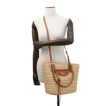 Load image into Gallery viewer, BALENCIAGA Le City Basket 2WAY Tote Bag Natural/Camel828888 Raffia Lambskin Size Medium
