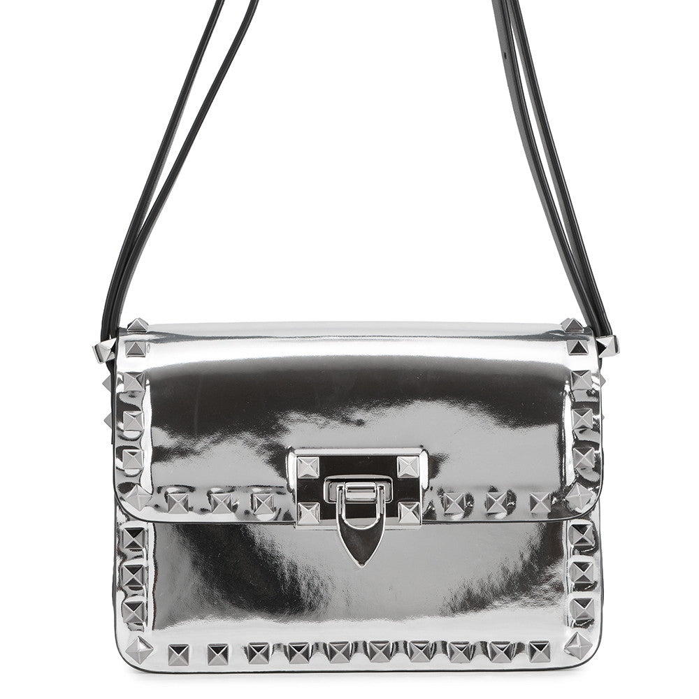Valentino Garavani RockStudded Shoulder Bag Silver3W2B0M42QTE Patent Leather