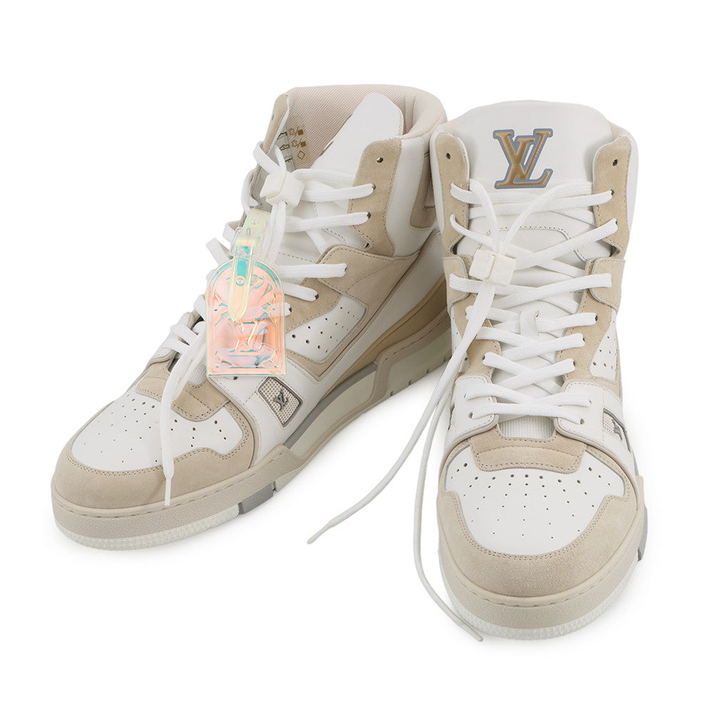 LOUIS VUITTON LV Trainer High-Top Sneakers White/Beige1A7P25 Leather Size 10