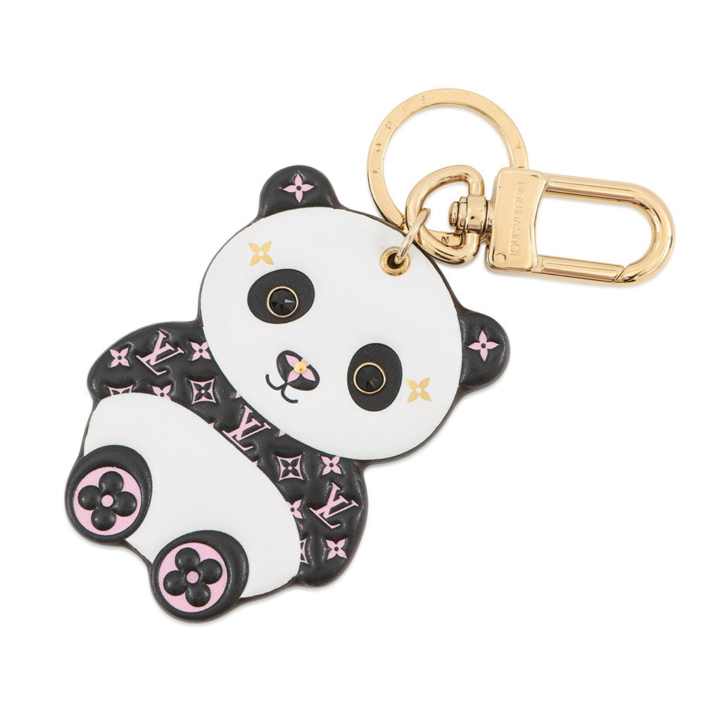 LOUIS VUITTON Porte Cles LV Panda Noir/White/PinkM00993 Monogram Leather Gold Plated Rhinestone