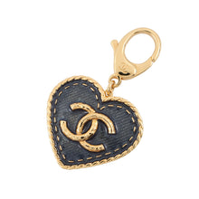 将图像加载到图库查看器中，CHANEL CC Logo Denim Bag Charm with Heart Motif NavyABC827 Gold Plated Resin
