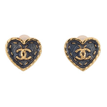 Load image into Gallery viewer, CHANEL CC Logo Denim Heart Motif Earrings NavyABC742 Gold Plated Resin
