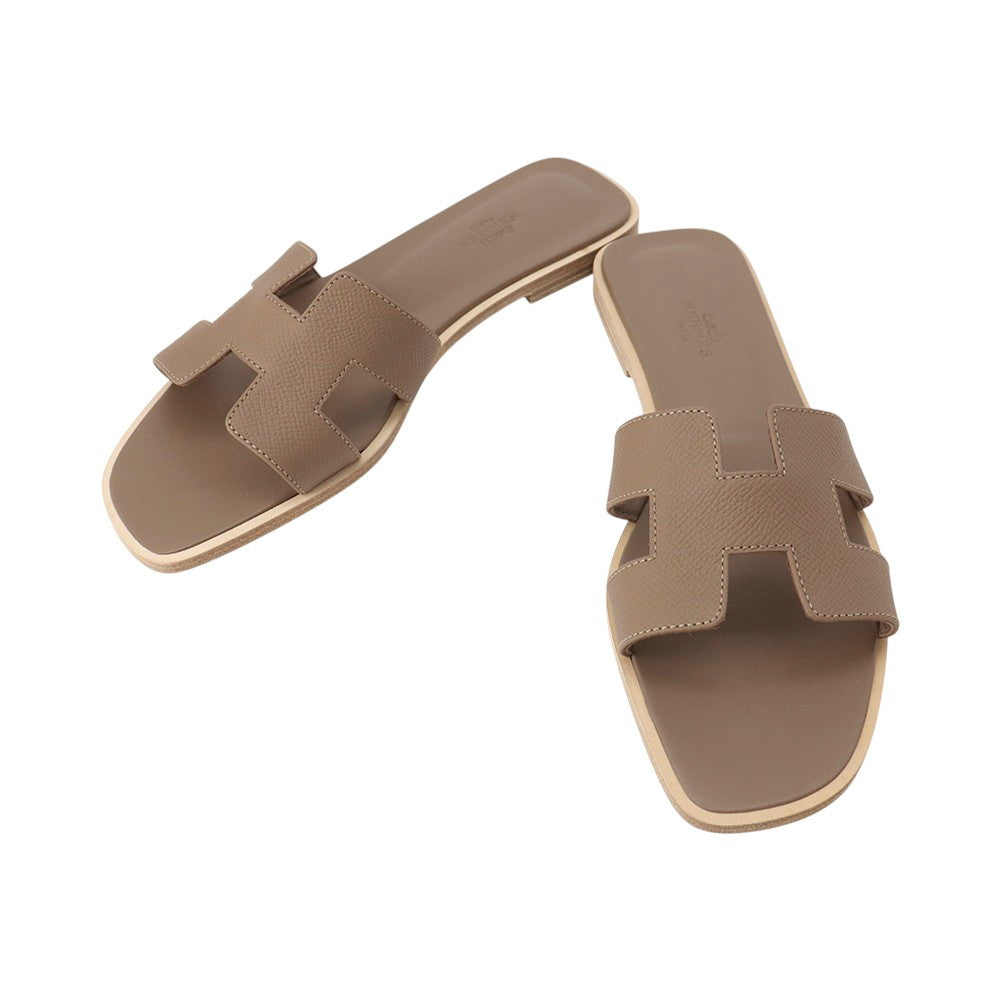 HERMES Oran Sandals Etoupe Epsom Size 38H