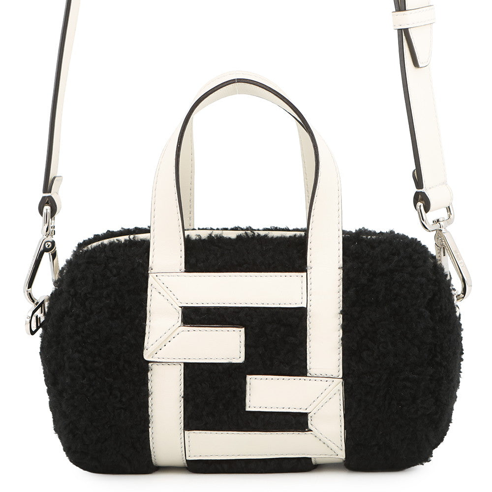 FENDI Zucca 2-way mini bag Black/White7VA570 Fur Leather