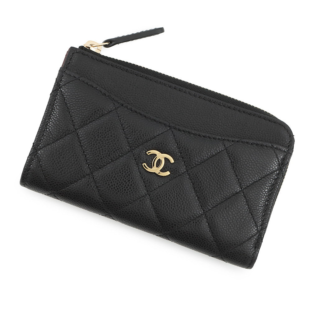 CHANEL Matelasse CC Logo Fragment Card Case BlackAP3179 Caviar Leather