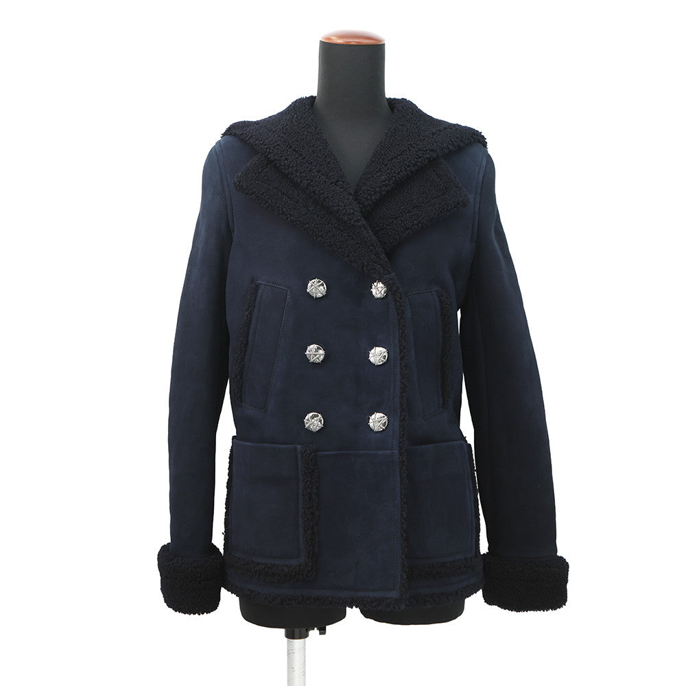 CHANEL Mouton Sailor Half Coat Size 36 NavyP59085 ShearlingLambskin