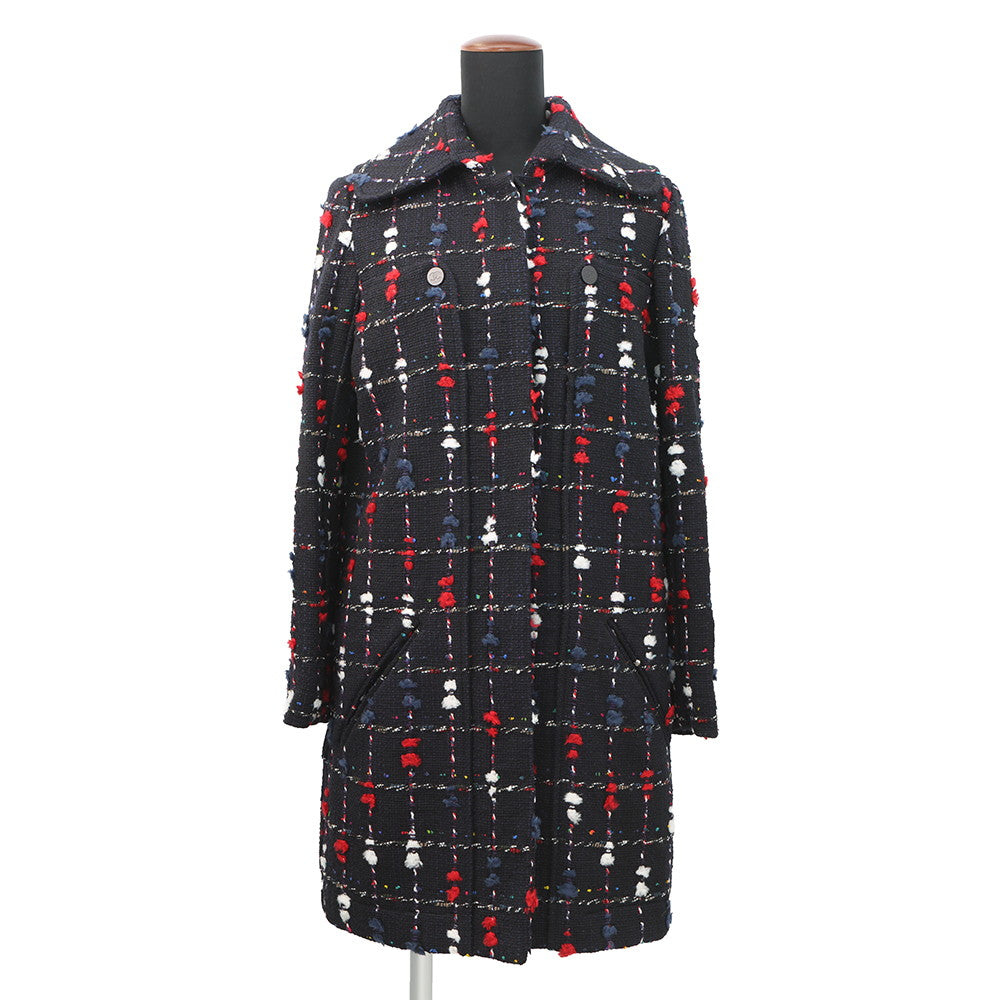 CHANEL Tweed Soutien Collar Coat Size 36 Navy/MulticolorP42157 Wool 36% Cotton31% Acryl26% Nylon7%