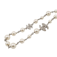 Load image into Gallery viewer, CHANEL CC Logo Long Necklace SilverA36121 Metal Faux Pearl Rhinestone
