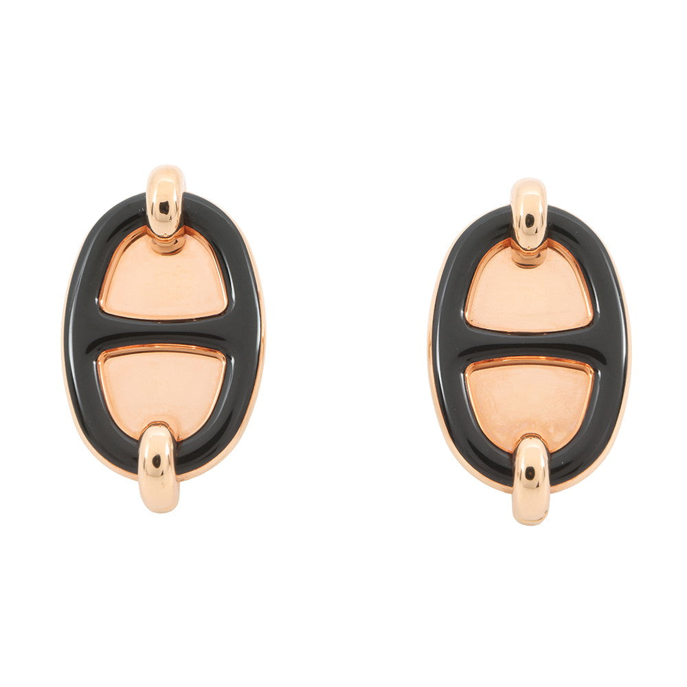 HERMES Earrings Mini Maillon Black Metal Enamel
