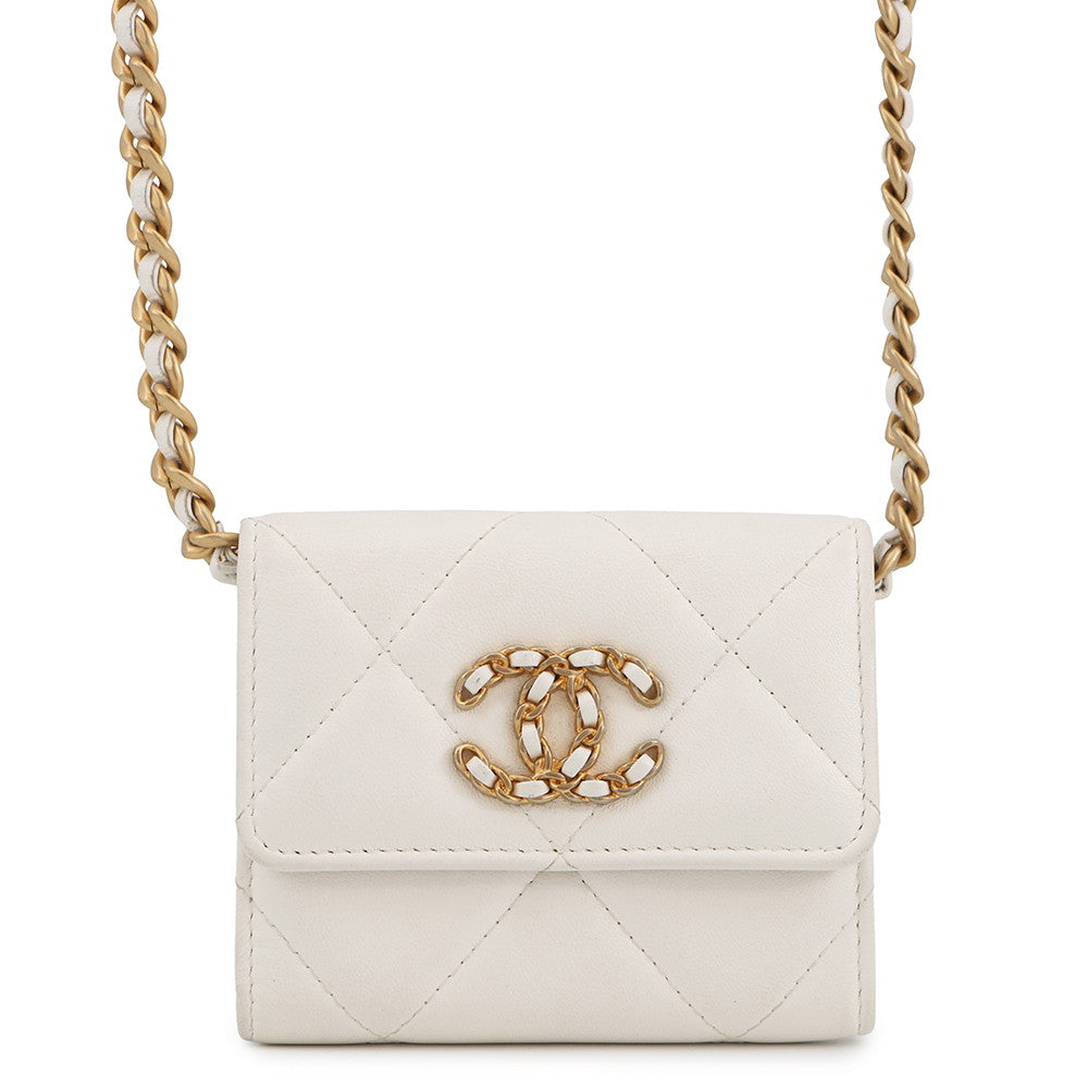 CHANEL CHANEL19 Chain coin purse WhiteAP1787 Lambskin