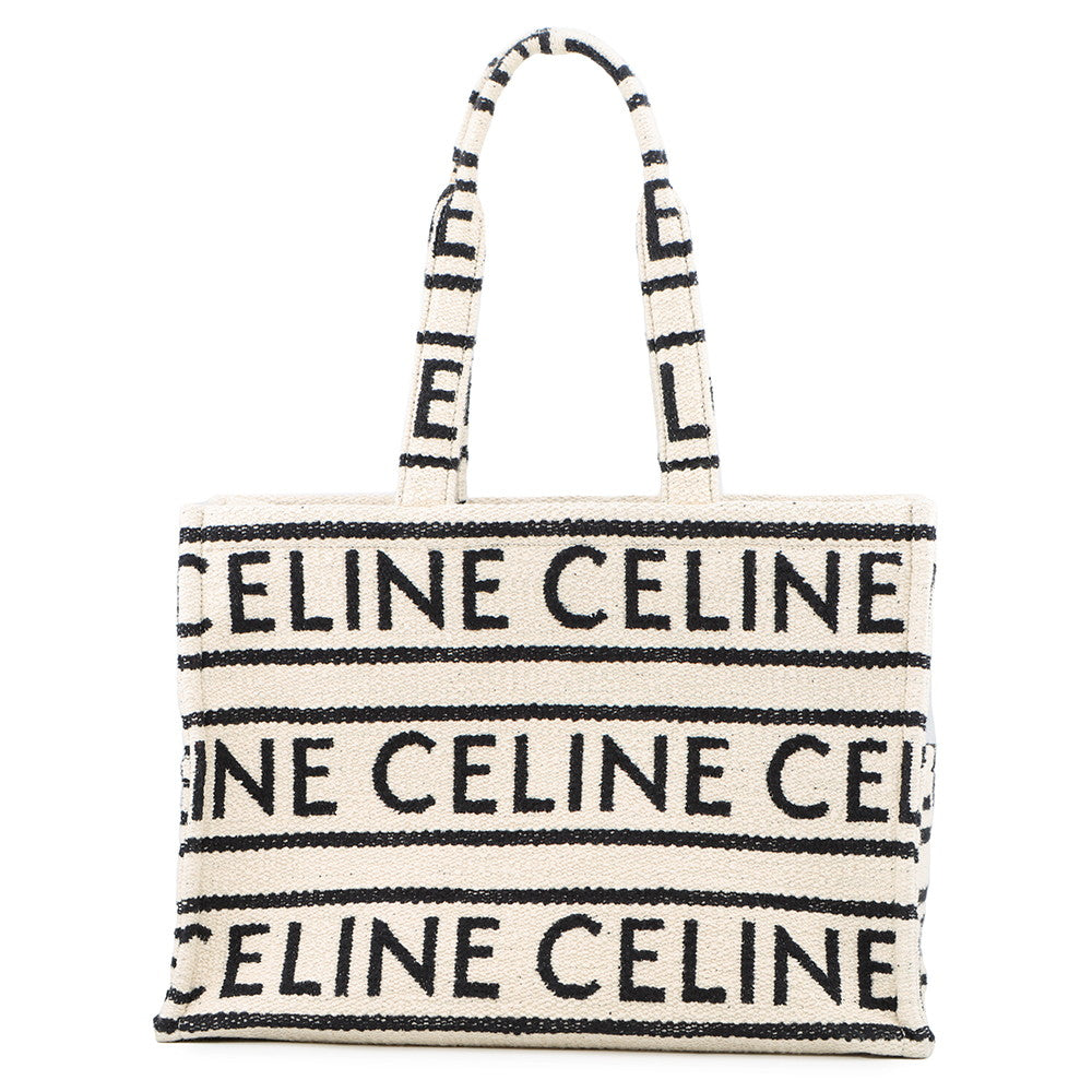 CELINE Kabataís Tote Bag White/Black196762EG8 Cotton Size Large