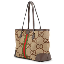 将图像加载到图库查看器中，GUCCI Ophidia Jumbo GG Medium Tote Brown/Beige631685 Canvas Leather Size Medium
